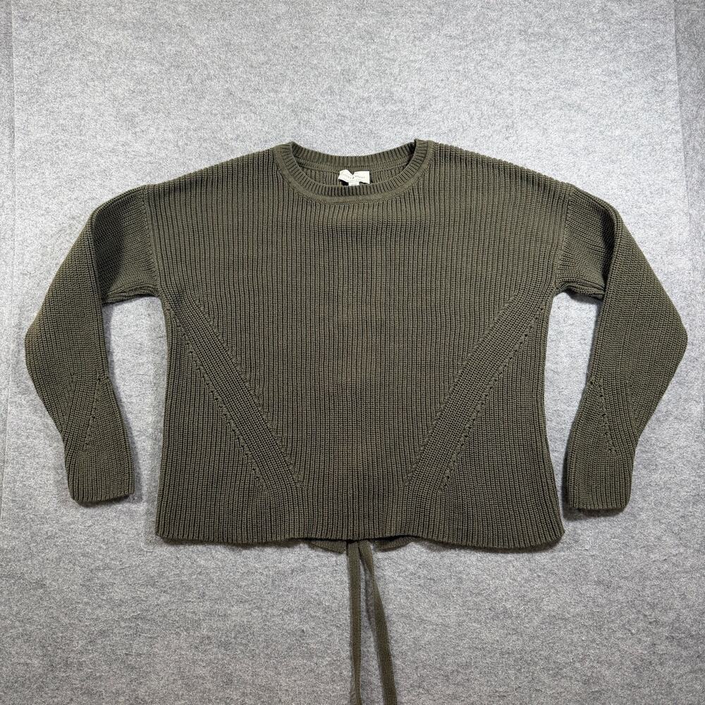 Lucky Brand Sweater Womens M Olive Green Corset Lace Up Back Ribbed Knit Crop